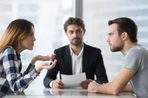 Couple at table arguing