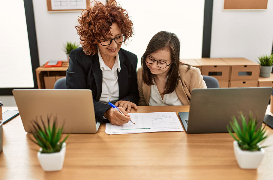 a woman with special needs looking at jobs