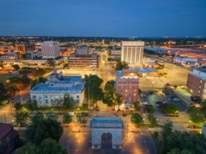 Newport,News,,Virginia,,Usa,From,Above,At,Dusk.