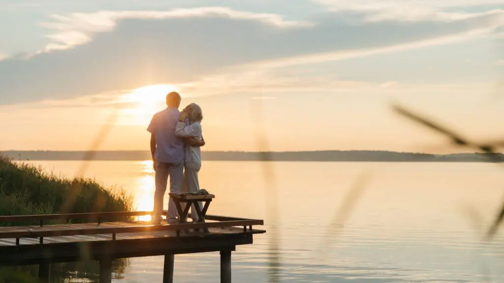 Retired couple on shore considering their assets